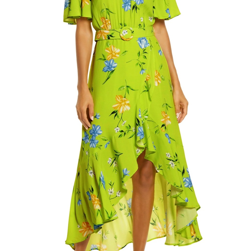French Connection Emina Drape Faux Wrap Skirt Dress - Lime Punch // Size 12